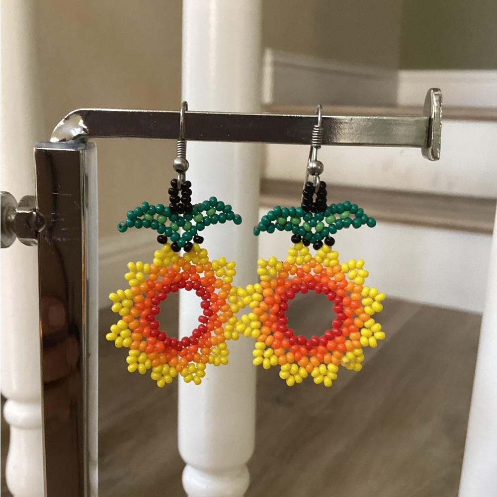 Colorful Beaded Sunflower Earrings